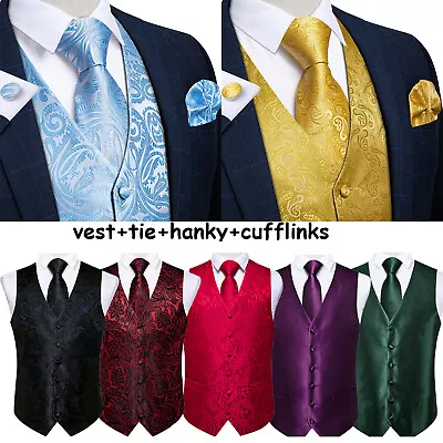 NEW Men's Paisley Design Dress Vest And Neck Tie Hankie Set For Suit Or Tuxedo • $23.99