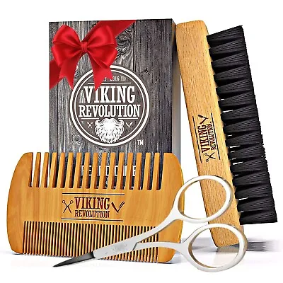 Viking Revolution Beard Comb & Beard Brush Set For Men - Natural Boar Bristle Br • $14.38