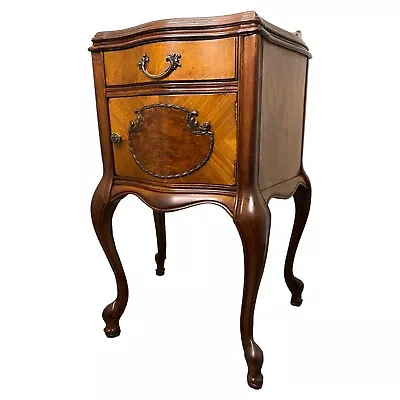 Queen Anne / Louis XV Walnut Wooden Nightstand Cabinet Side Table Antique 1930s • $395