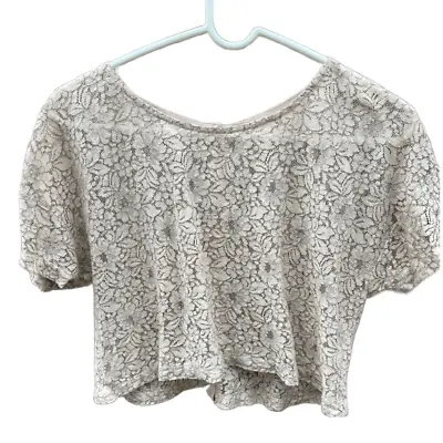 H&M Size Medium Oversized Taupe Lace Crop Top Button Back • $12