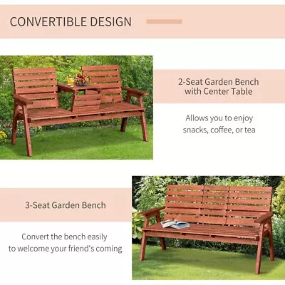 Garden Wooden Convertible 2-3 Seater Bench Companion Chair Loveseat W/Table • £85.20