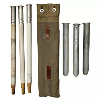 RARE Swiss / German Army Zeltbahn Tent  Poles + Pegs Set With Pouch WW2 1950's • £9.99