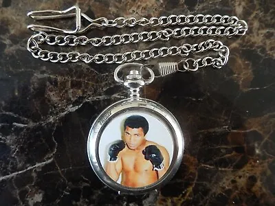 	 Muhammad Ali Boxer Chrome Pocket Watch With Chain (new) • $18.64