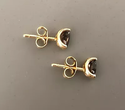 Solid 14k Yellow Gold Smoky Quartz Stud Earrings • £150