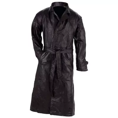 3X Black Leather Long Coat Genuine Leather Trench Coat Full Length Coat For Men • $124.74