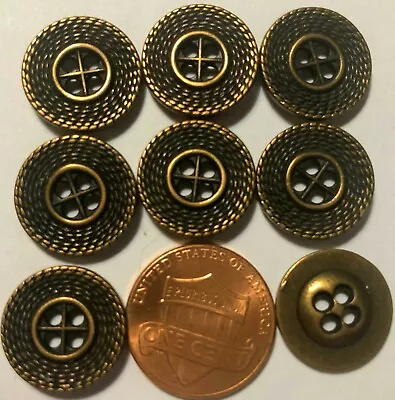 8 Antiqued Brass Tone Metal Sew-through 4-hole Buttons Almost 5/8  15.3mm 5079 • $7.49