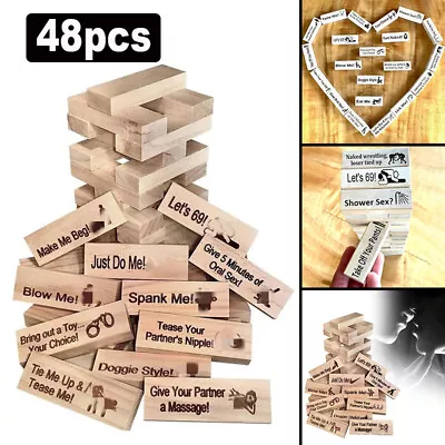 Stacking Block Tower Game Date Toy Adult Couples Jenga Wood Tumbling Tower Game • £9.83