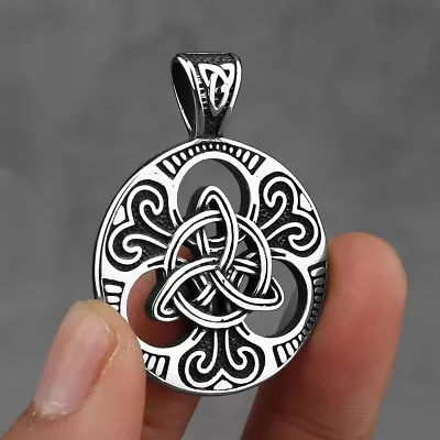 Mens Silver Celtic Triquetra Trinity Knot Pendant Protection Necklace Chain 24  • $8.99