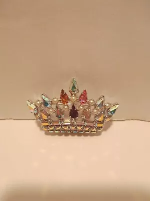 Crown Brooch By B. David. Gemstones And Silver Toned. • $25.25