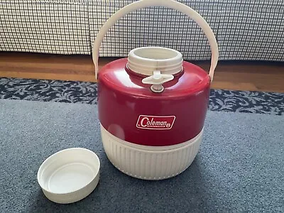 Vintage 1970s Red And White Coleman Water Jug Dispenser W/ Cup And Top Spout • $17