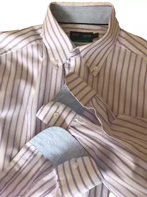 CLASSIC OXFORD M&S Tailoring SHIRT Men's 15.5 COTTON White With Lilac Stripe • £8.49