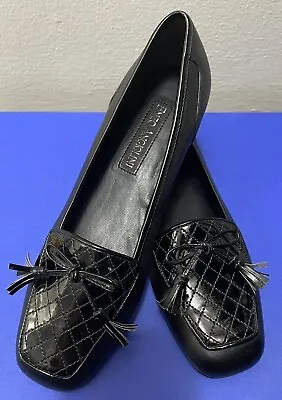 Enzo Angiolini Black EALIZZA Leather Flats Tassel Loafers Women's 6M • $19.99