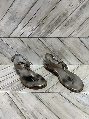 Michael Kors Women MK Logo Jelly Sandals Silver Leather PV18C Sz 7M • $23.53