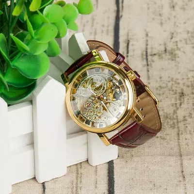 £16 • Buy Automatic Skeleton Steampunk Watches Luminous Wrist Hands Leather Strap Watch