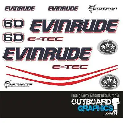Evinrude 60hp ETEC / E-TEC Outboard Engine Decals/sticker Kit - White Cowl • $49.95