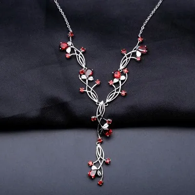 Natural Red Garnet 925 Sterling Silver Handmade Vintage Bridal Wedding Necklace • $135.99