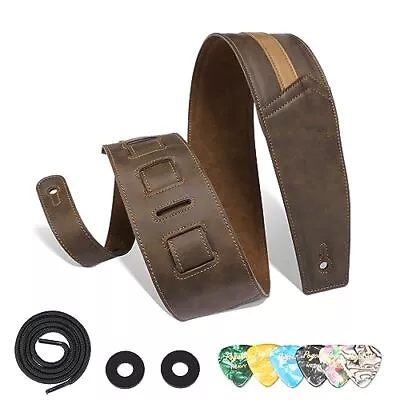 Leather Guitar Strap 3 Inch Wide Comfortable Foam Cushion Padded Bass Strap... • $39.62