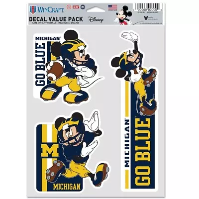 Michigan Wolverines Mickey Mouse Disney 3-multi Use Decals Fan Pack Wincraft 👀 • $11