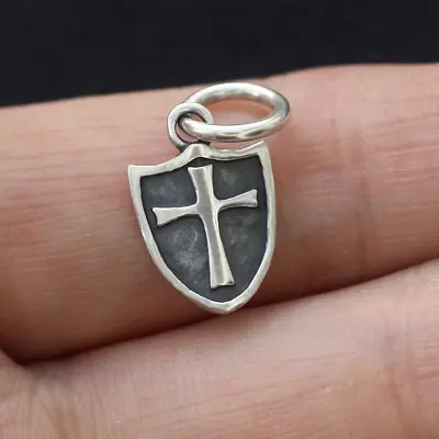 925 Sterling Silver Knights Crusader Templar Shield Pendant Charm Christian Gift • $13.50