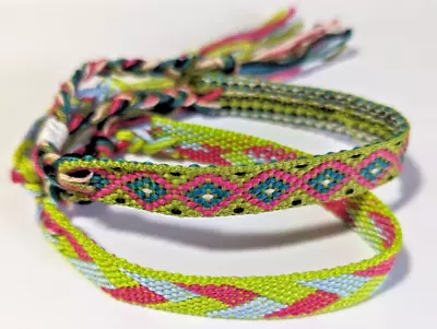 2 X Cotton Friendship Bracelets In Green & Pink Colours • £4.99