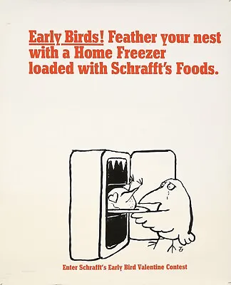Original Vintage Poster Ungerer Schrafft's Early Bird Valentine Contest Freezer • $250