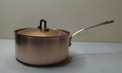 Vintage Copper Pot Pan With Riveted Brass Handle With Lid • $35.99