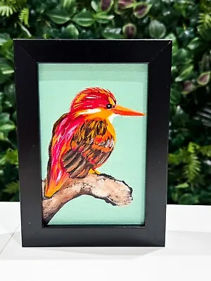 Kingfisher Oil Painting- Original MINI FRAMED Realistism Bird Artwork Sale • £62