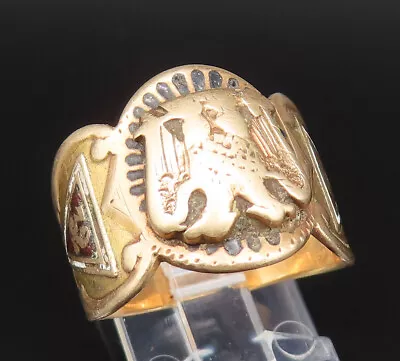 10K GOLD - Vintage Antique Freemason Masonic Eagle Birds Ring Sz 9 - GR411 • $399.18