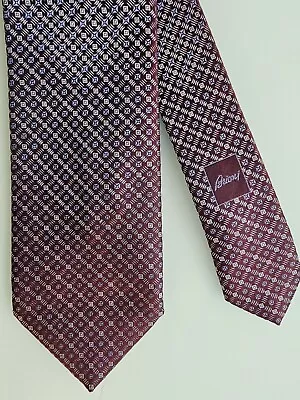 BRIONI Men's 100% Silk Necktie ITALY Luxury Designer Geometric On Magenta Color! • $140