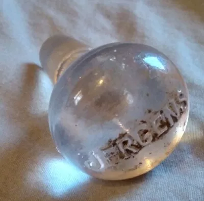 Antique Jergens Clear Glass Bottle Stopper. • $14