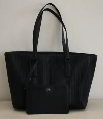 DKNY Women's Sz Large Black Irene Ribbed Tote Handbag W/Detachable Pouch $228 • $61.22