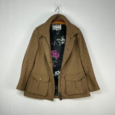£75 • Buy Joules Tweed Fieldcoat Jacket Women 14 Brown Herringbone Wool Country Field Coat