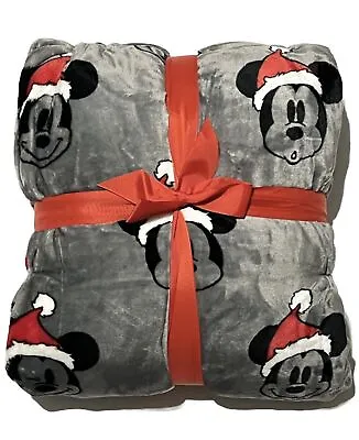 Mickey Mouse Santa Hat Plush Fleece Blanket 108” X 90” KING BED SIZE Christmas • $85.99