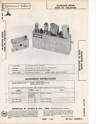 1963 Silvertone 9650 Fm Stereo Multiplex Adapter Service Manual Photofact Fix • $10.99