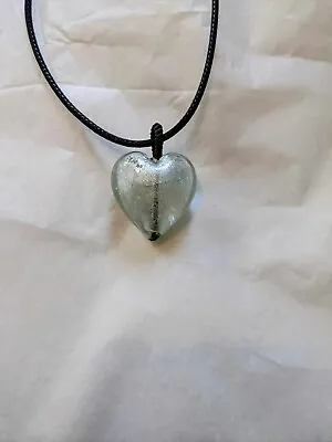 Frosty White Heart Art Glass Pendant/Necklace Great Stocking Stuffer • $3