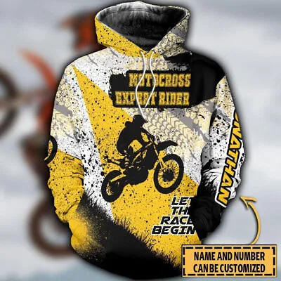 Personalized Motocross Expert Rider Yellow Apparel All Over Print For 3D HOODIE • $35.95