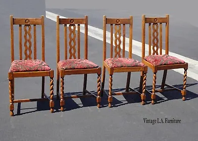 Set Of Four Vintage Mission Style Barley Twist Brown Dining Room Chairs • $950