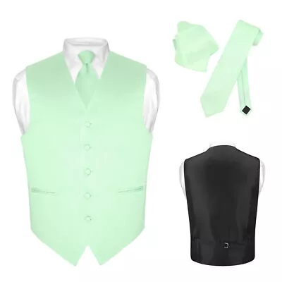 Men's Dress Vest NeckTie Hanky LAUREL GREEN Neck Tie Set For Suit Or Tuxedo • $24.95