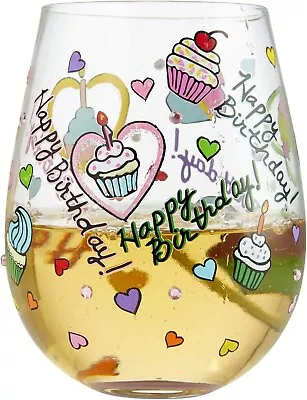 Lolita Birthday Cupcakes Hand-Painted Artisan Stemless Wine Glass • £14.24