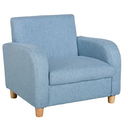 HOMCOM Child Armchair Wood Frame W/ Padding Seat Low-Rise Bedroom Blue • £52.99