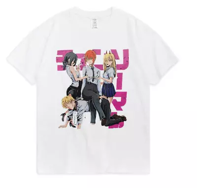 Chainsaw Man Print T Shirts Male Summer Cotton Short Sleeve Oversized Tee Tops • £16.79