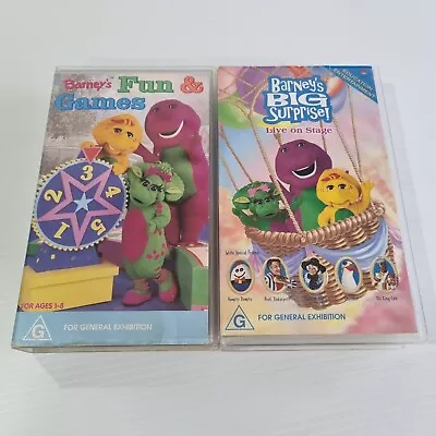 Barneys Fun & Games 1996 And Barneys Big Suprise 2000 VHS Tapes X 2 Vintage • $25