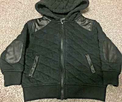 £5.99 • Buy Next Infant Boys Toddler Black Leather Quilted Warm Hoodie Jumper Coat Jacket