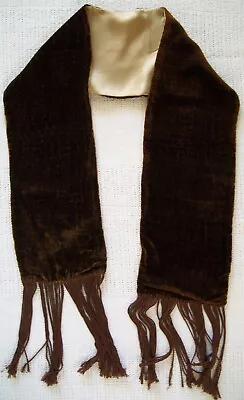 Custom Handmade Silk Blend Sculpted Velvet Scarf Brown Tan 40 +Fringe • $19