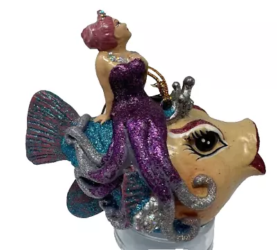 Katherine's Collection Octavia Mermaid Riding Kissing Fish Glitter Ornament • $31.14