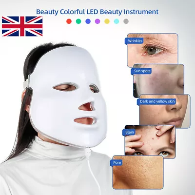 7 Colors LED Light Photon Face Mask Rejuvenation For Skin Care Therapy Wrinkle • £21.99