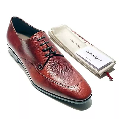 NEW Ferragamo TRISTANO Leather Gancini Oxford Men's Pebbled Brown Dress Shoes • $495