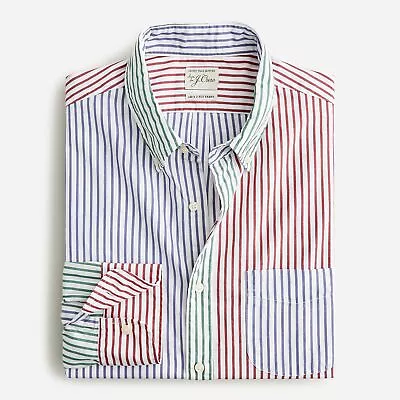 J. Crew Cotton Poplin Button Front Shirt Large NWT Striped Green Blue Red White • $20.49