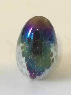 Mt St Helen 1985 Art Glass Bluegreen/Purple Drip Iridescent Paperweight Oval Egg • $17.82