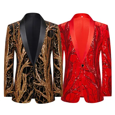 Sequin Suit Jacket Nightclub Singer Host Red Performance Men's Dress Casual Coat • $56.99